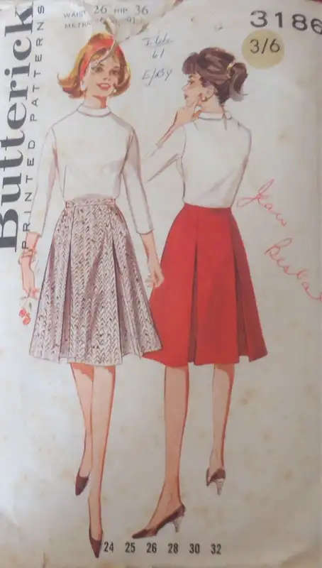 VINTAGE BUTTERICK 3186 SKIRT SIZE WAIST 26" HIP 36" SEE LISTING SEWING PATTERN