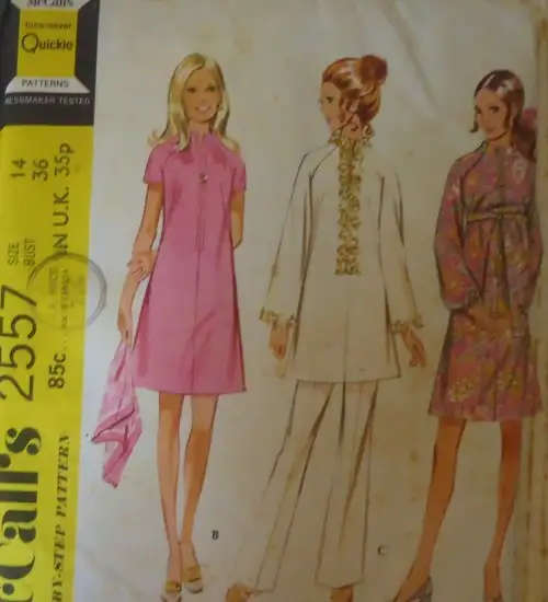VINTAGE McCALLS 2557 MATERNITY DRESS-TOP-PANTS SIZE 14 BUST 36" COMPLETE-UNCUT-F/FOLD SEWING PATTERN
