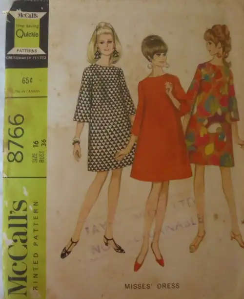 VINTAGE McCALLS 8766 RETRO A-LINE DRESS SIZE 16 BUST 36" COMPLETE SEWING PATTERN