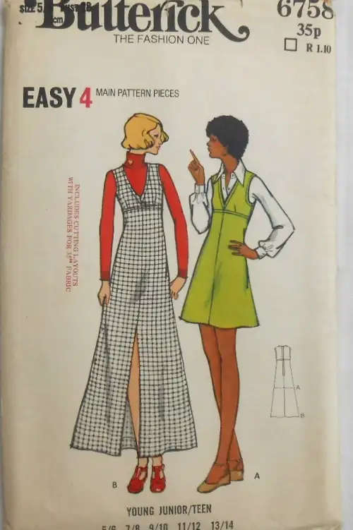 BUTTERICK 6758 GIRLS PINAFORE SIZE 5/6 Bust 28" COMPLETE SEWING PATTERN