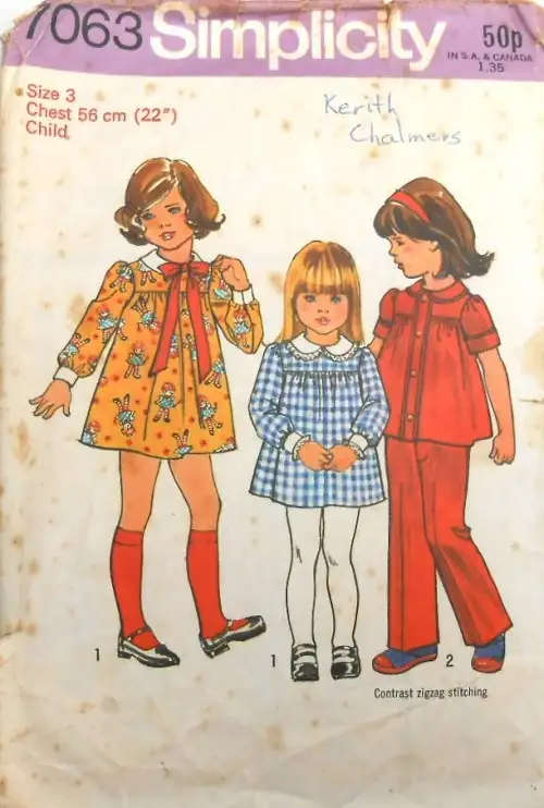 SIMPLICITY 7063 GIRLS DRESS-TOP & PANTS SIZE 3 YEARS-CHEST 56 CM COMPLETE -  SEWING PATTERN