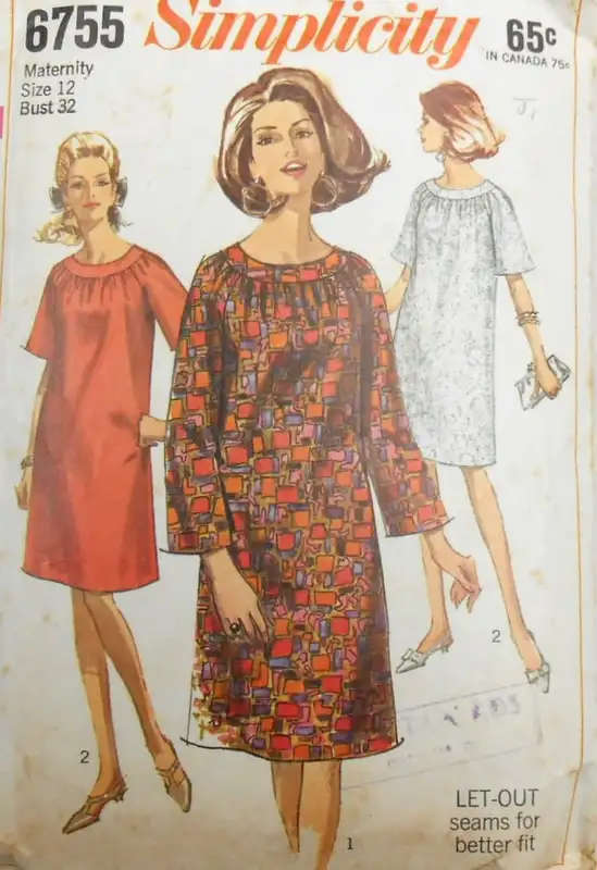SIMPLICITY 6755 ONE PIECE MATERNITY DRESS SIZE 12 BUST 32 COMPLETE-NO SEWING INSTRU  SEWING PATTERN