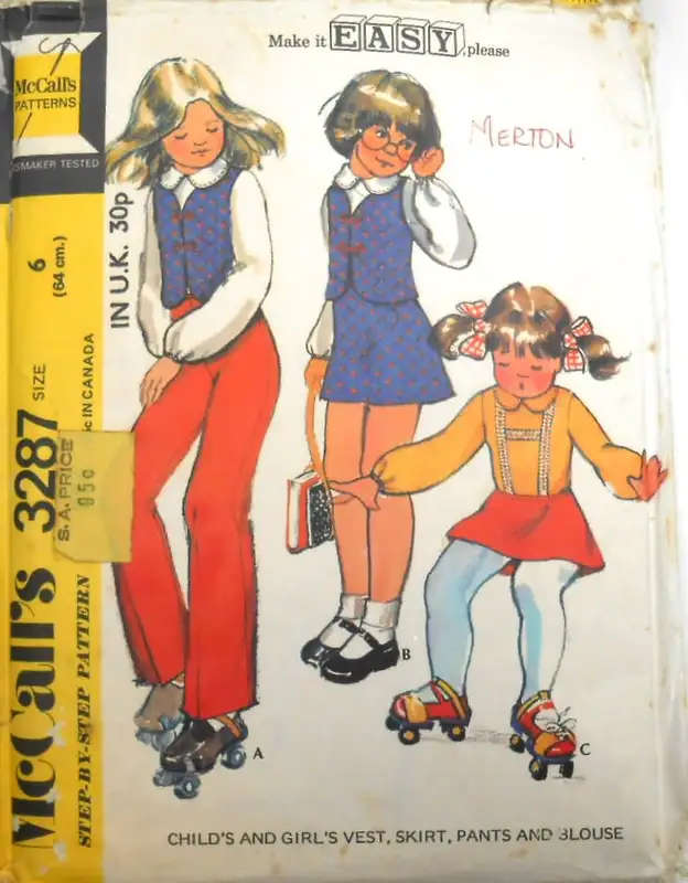 McCALLS 3287 GIRLS WAISTCOAT-SKIRT-PANTS-BLOUSE SIZE 6 YEARS COMPLETE SEWING PATTERN