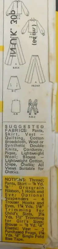 McCALLS 3287 GIRLS WAISTCOAT-SKIRT-PANTS-BLOUSE SIZE 6 YEARS COMPLETE SEWING PATTERN