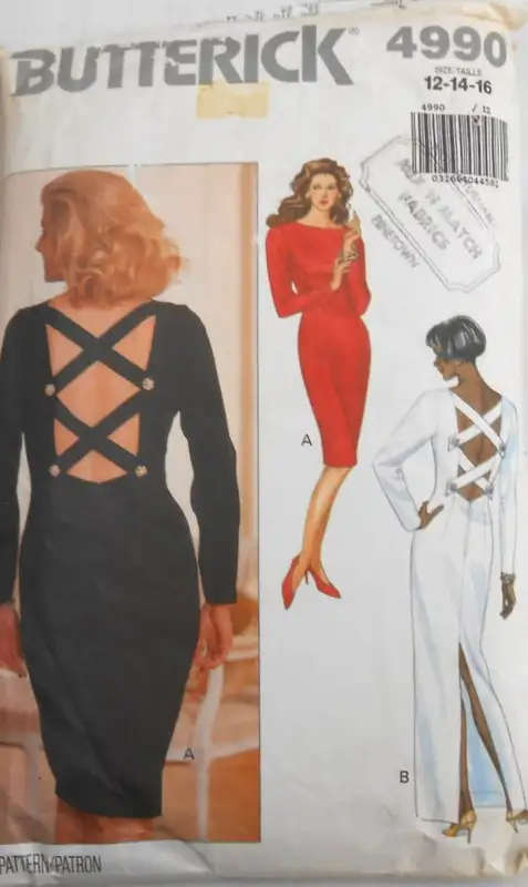 BUTTERICK 4990 EVENING DRESS WITH BACK FEATURE SIZE 12-14-16 COMPLETE-CUT TO 16 SEWING PATTERN