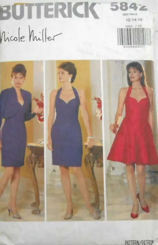 BUTTERICK 5842 wOw STUNNING DRESS & JACKET SIZE 12-14-16 COMPLETE-MOSTLY UNCUT-2 PIEC SEWING PATTERN