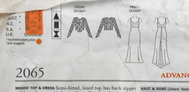VOGUE 2065 STUNNING SEMI FITTED LINED TOP-LINED FLOOR LENGTH DRESS SIZE 12-14-16-COMP SEWING PATTERN