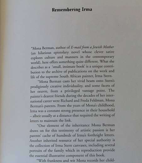 Remembering Irma by Mona Berman. Irma Stern: A memoir with letters
