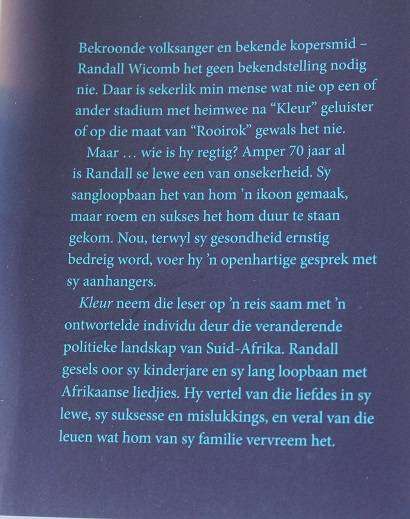 Randall Wicomb. Kleur my lewe, my lied deur Amos van der Merwe. Geteken !