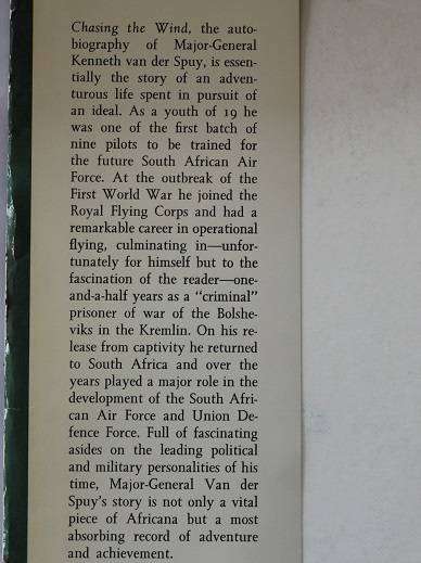 Chasing the wind by Major General K. van der Spuy. Signed!!