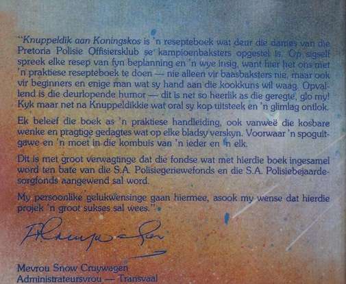 Knuppeldik aan Koningskos uitgegee deur die dames van die Pretoria Polisie Offisiersklub