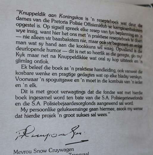 Knuppeldik aan Koningskos uitgegee deur die dames van die Pretoria Polisie Offisiersklub