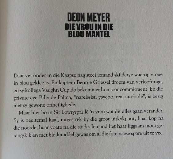 Die vrou in die blou mantel deur Deon Meyer. 'n Griesel-dossier