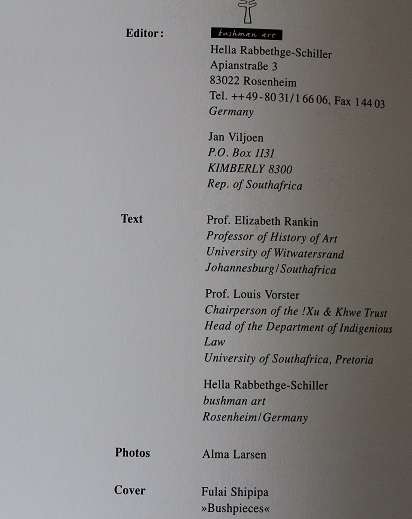 Contemporary art of !Xu & Khwe. Text by Elizabeth Rankin. Kimberley South Africa