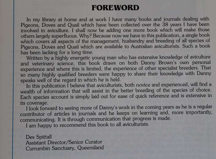 A guide to Pigeons, Doves & Quail by Danny Brown. Their management, care & breeding.