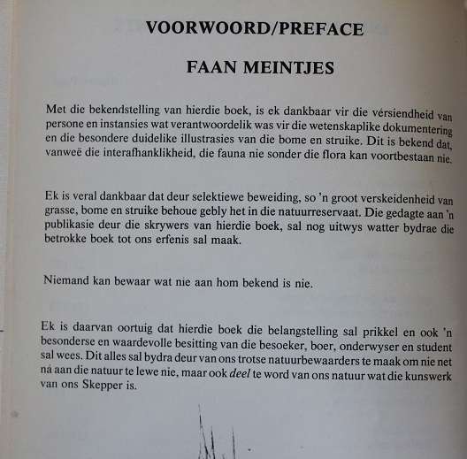 Veldgids Bome, struike en rankers van die Faan Meintjes-Natuurreservaat deur D.J.Botha/ de Villiers