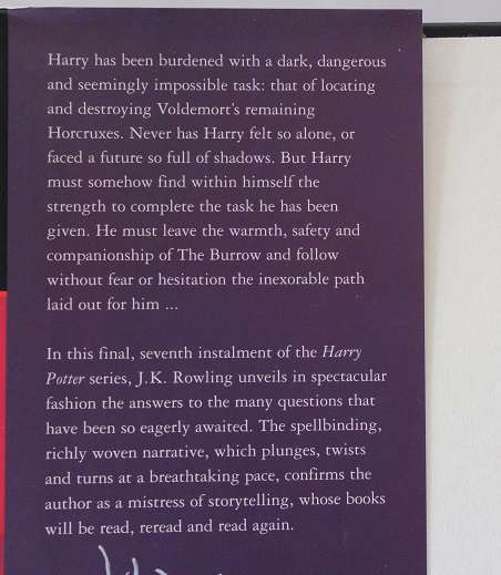 Harry Potter and the Deathly Hallows by J.k. Rowling. First ed. 2007