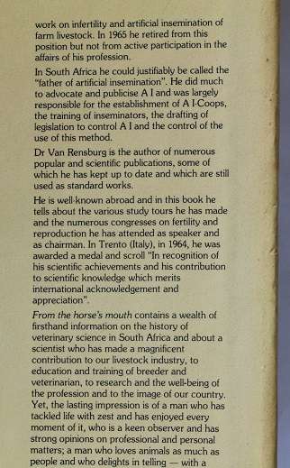 From the horse's mouth by S. W. J. van Rensburg. The story of South Africa's veteran vet.