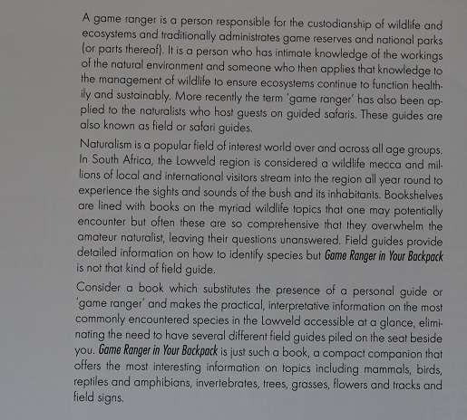 Game Ranger in your backpack-M. Emmett & S. Pattrick All-in-one interpretative guide to the  Lowveld