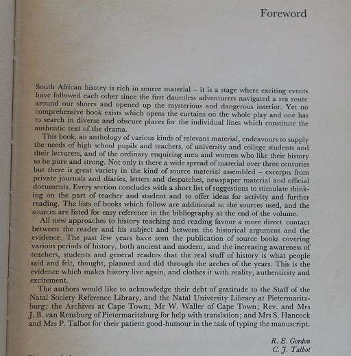 From Dias To Vorster by Gordon-Talbot. Source material on South African history 1488-1975