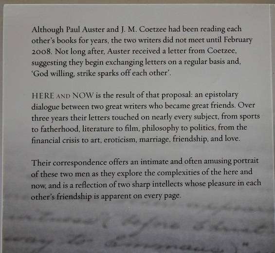 Here and Now -Letters: 2008-2011 by Paul Auster & J.M. Coetzee