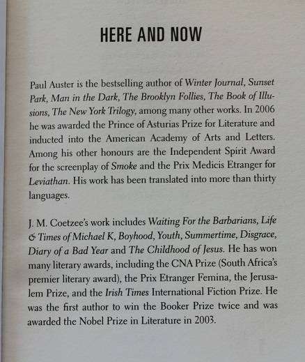 Here and Now -Letters: 2008-2011 by Paul Auster & J.M. Coetzee