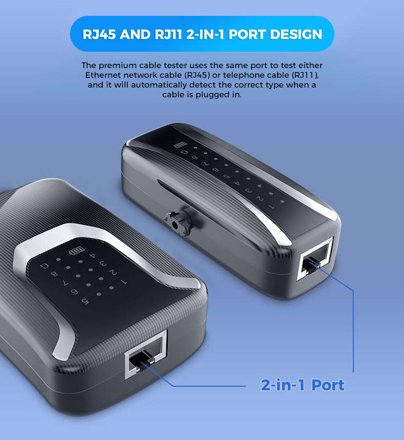 Network Cable Tester RJ45/RJ11 with Rechargeable Lithium Battery
