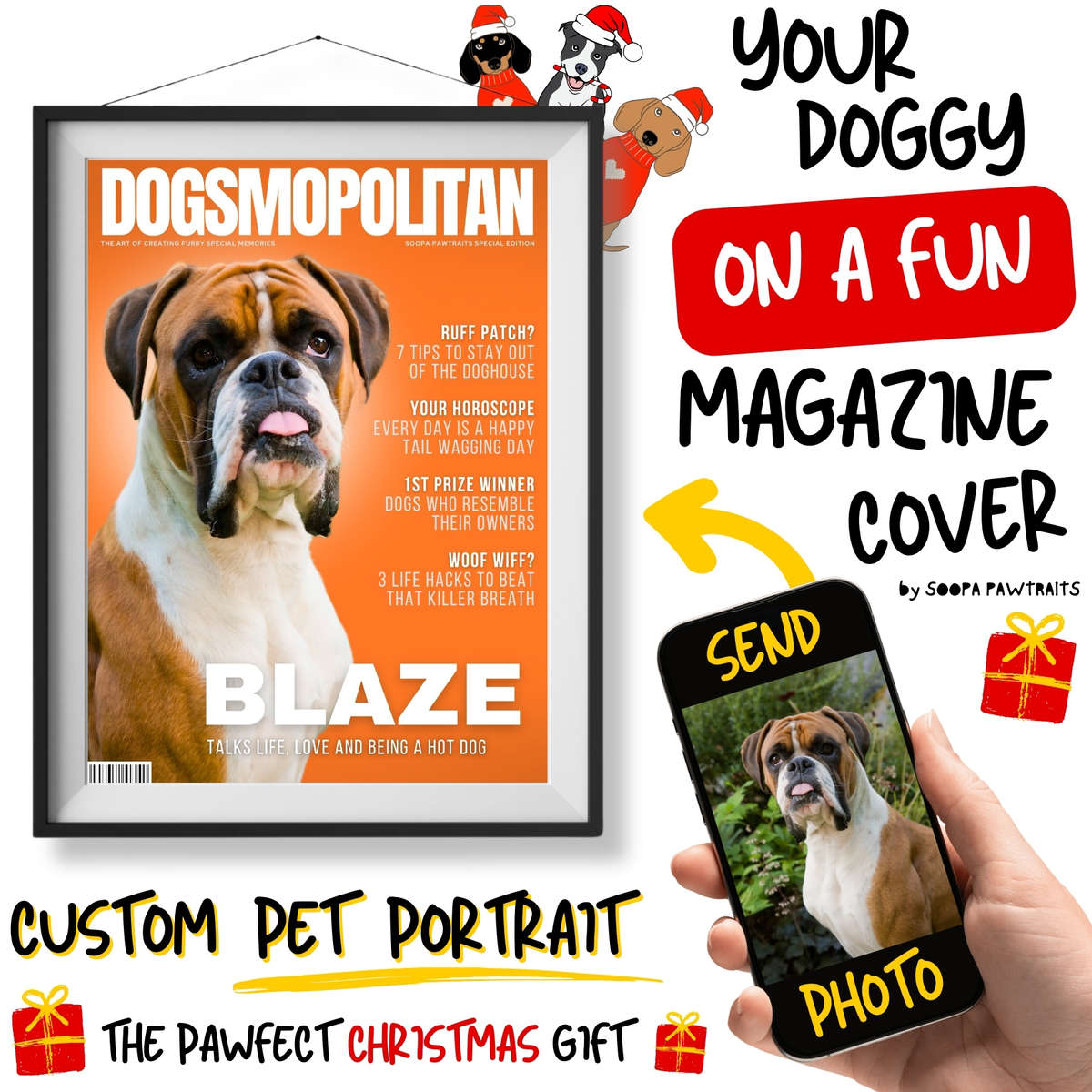 Get a Custom Pet Portrait Artwork of Your Doggy - DOGSMOPOLITAN MAGAZINE (Fun Christmas Gift)