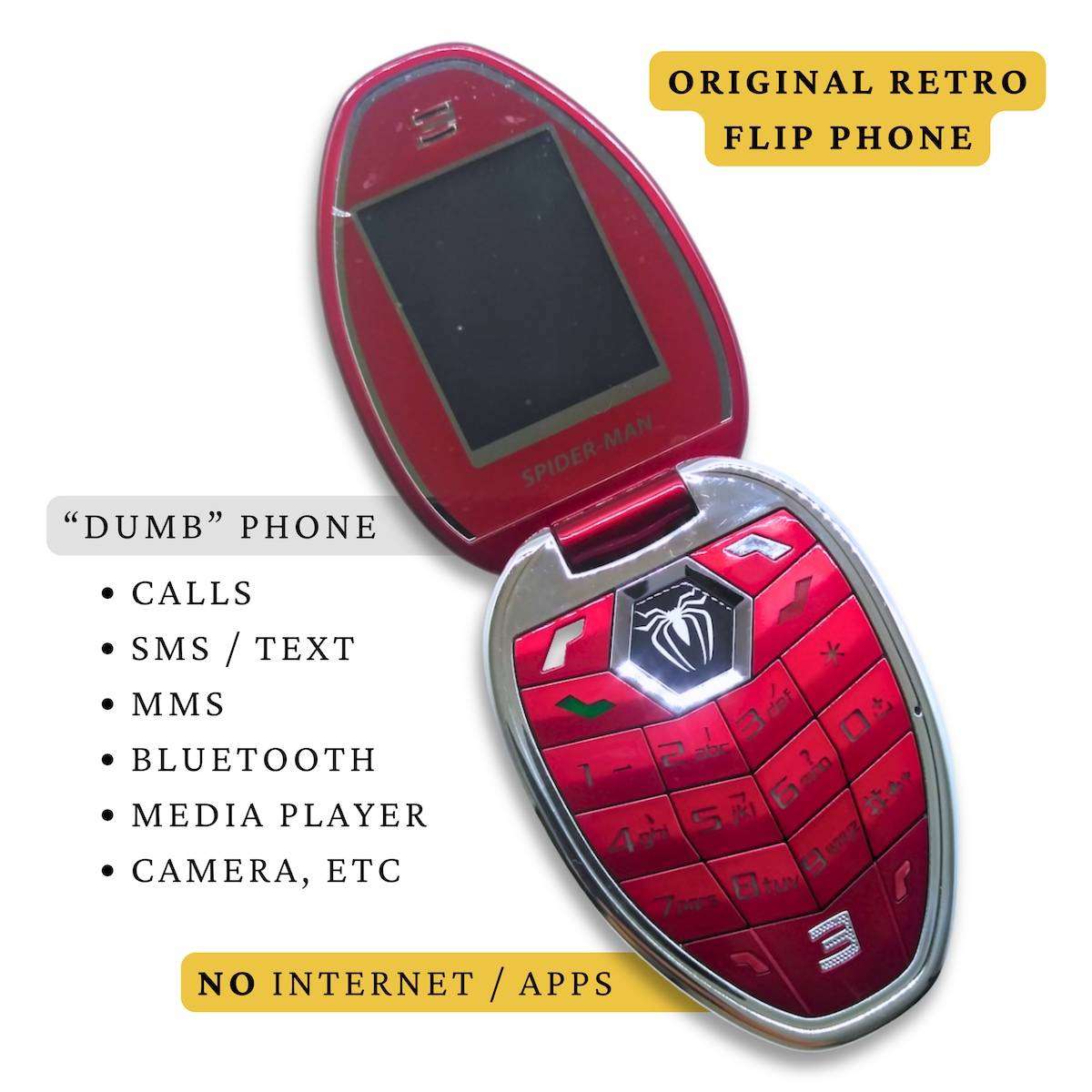 SPIDER-MAN Retro Flip Phone with Dual SIM + Spidey Earphones + Accessories (LAST ONE)