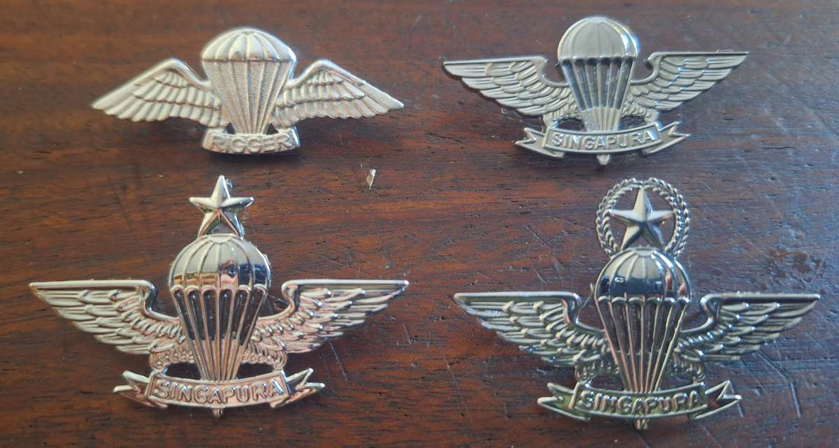 LOT OF 4 X SINGAPUR PARA WINGS - RIGGER / BASIC / SENIOR / MASTER - ALL PINS INTACT