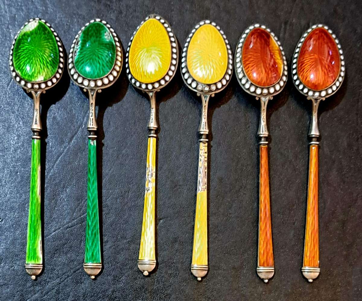 925 Sterling - Gorgeous (David Anderson) Norwegian Set Of Vintage Silver Cocktail spoons (54.5g)