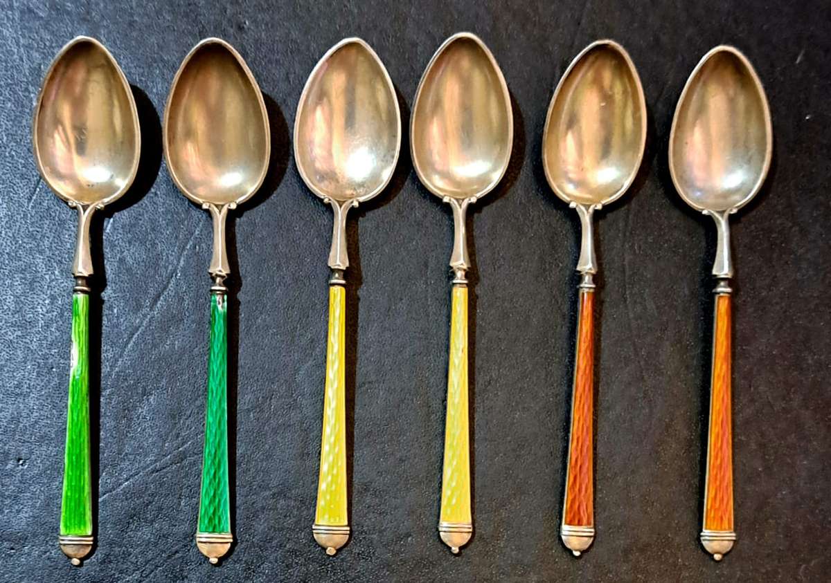 925 Sterling - Gorgeous (David Anderson) Norwegian Set Of Vintage Silver Cocktail spoons (54.5g)