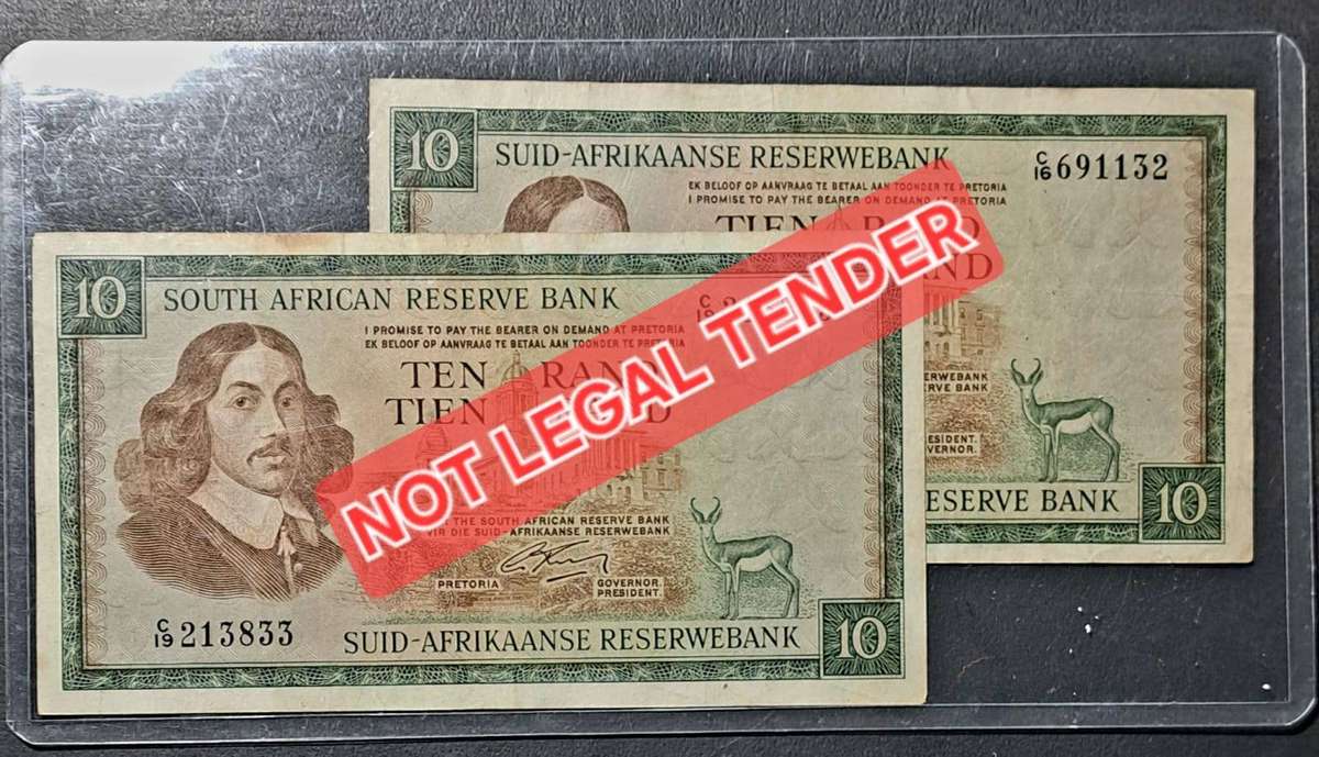 2 x 1966 South Africa Type 5 Second Issue G Rissik 10 Rand Notes XF