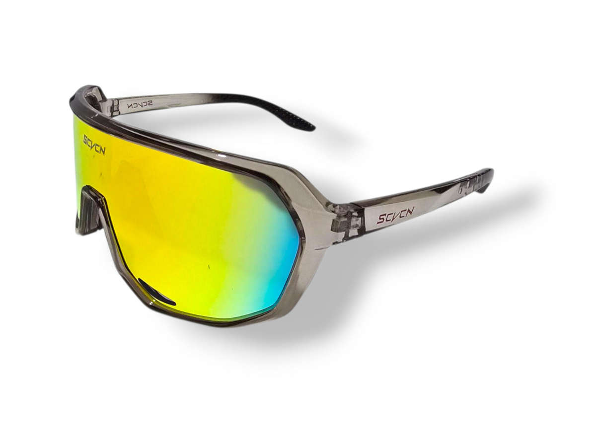 SCVCN Cycling Sunglasses - Clear Grey Frame - Multi Orange Single Lens