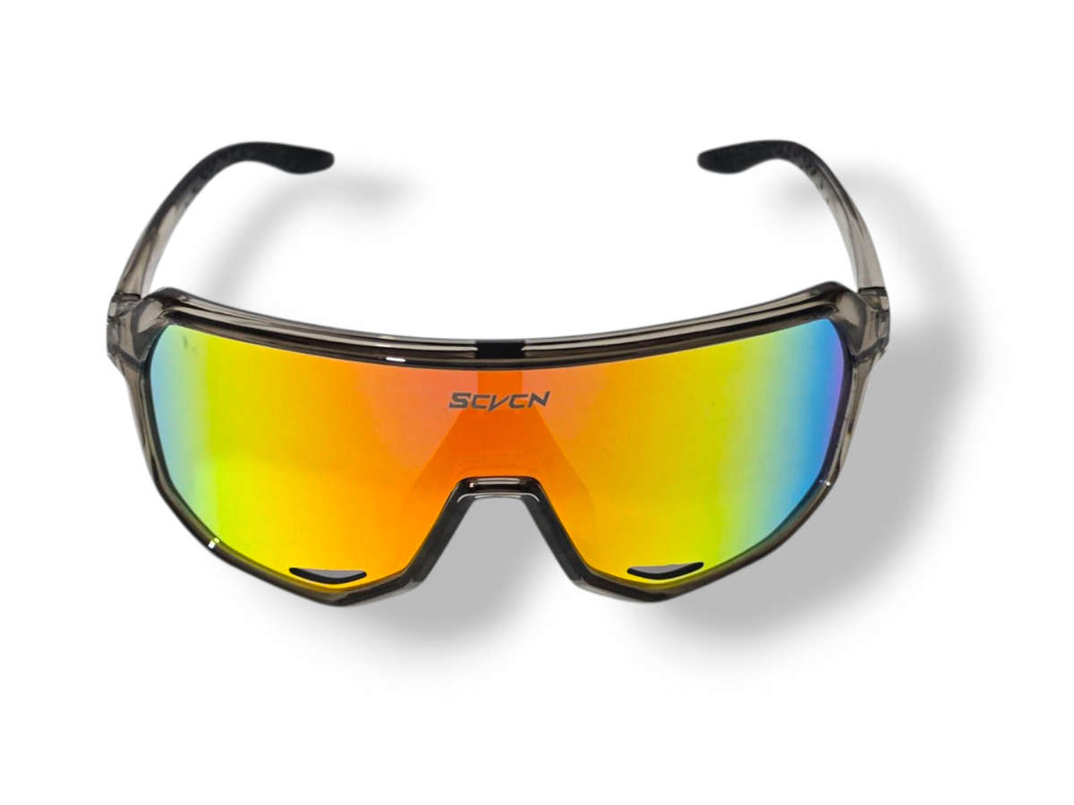 SCVCN Cycling Sunglasses - Clear Grey Frame - Multi Orange Single Lens