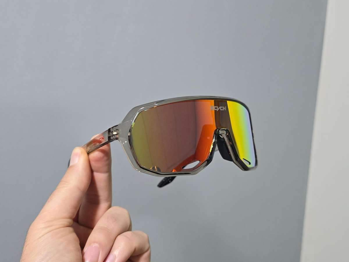 SCVCN Cycling Sunglasses - Clear Grey Frame - Multi Orange Single Lens