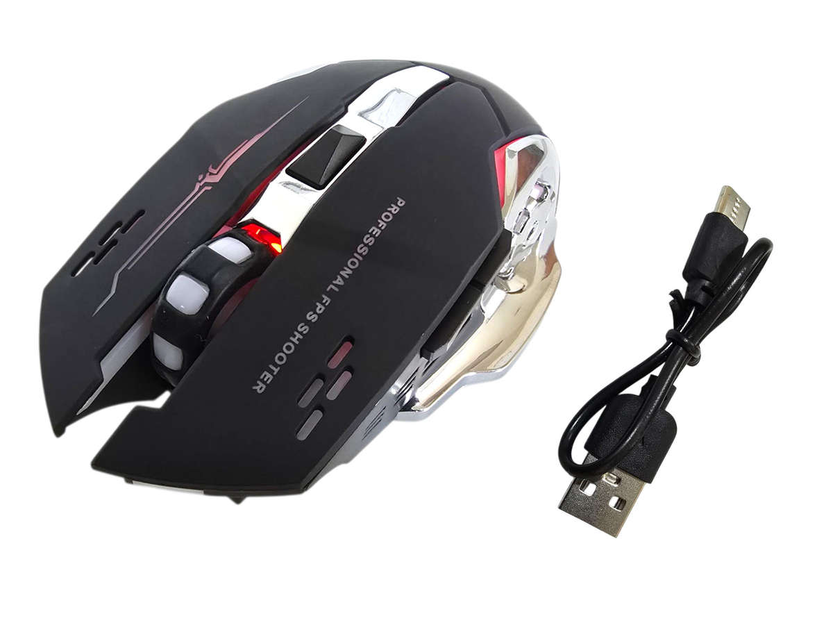 LED Illuminated Wireless 2.4Ghz + Bluetooth Gamers Mouse - Rechargable - Soft Touch + USB Receiver