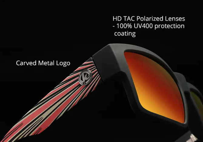 KDEAM High Quality Polarized Men's Classic Square Sunglasses - Matte Black - Green Multi Colour Lens