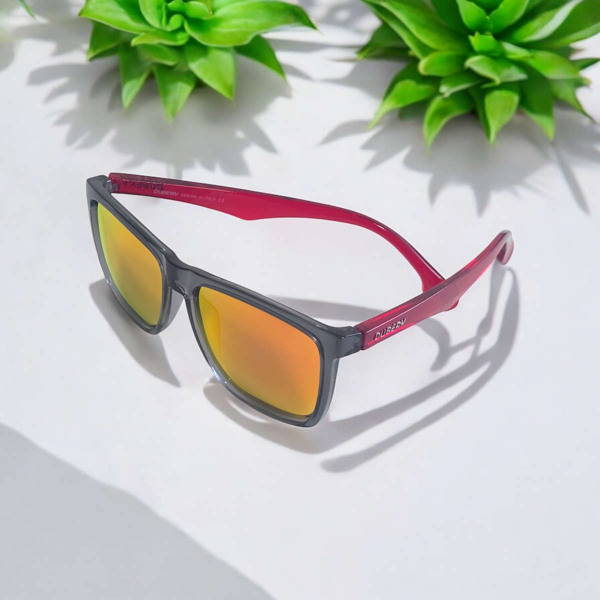 Dubery Polarized Summer Bliss Sunglasses Smoke Grey Frame - Red Temples - Orange Lens (Last Pair)