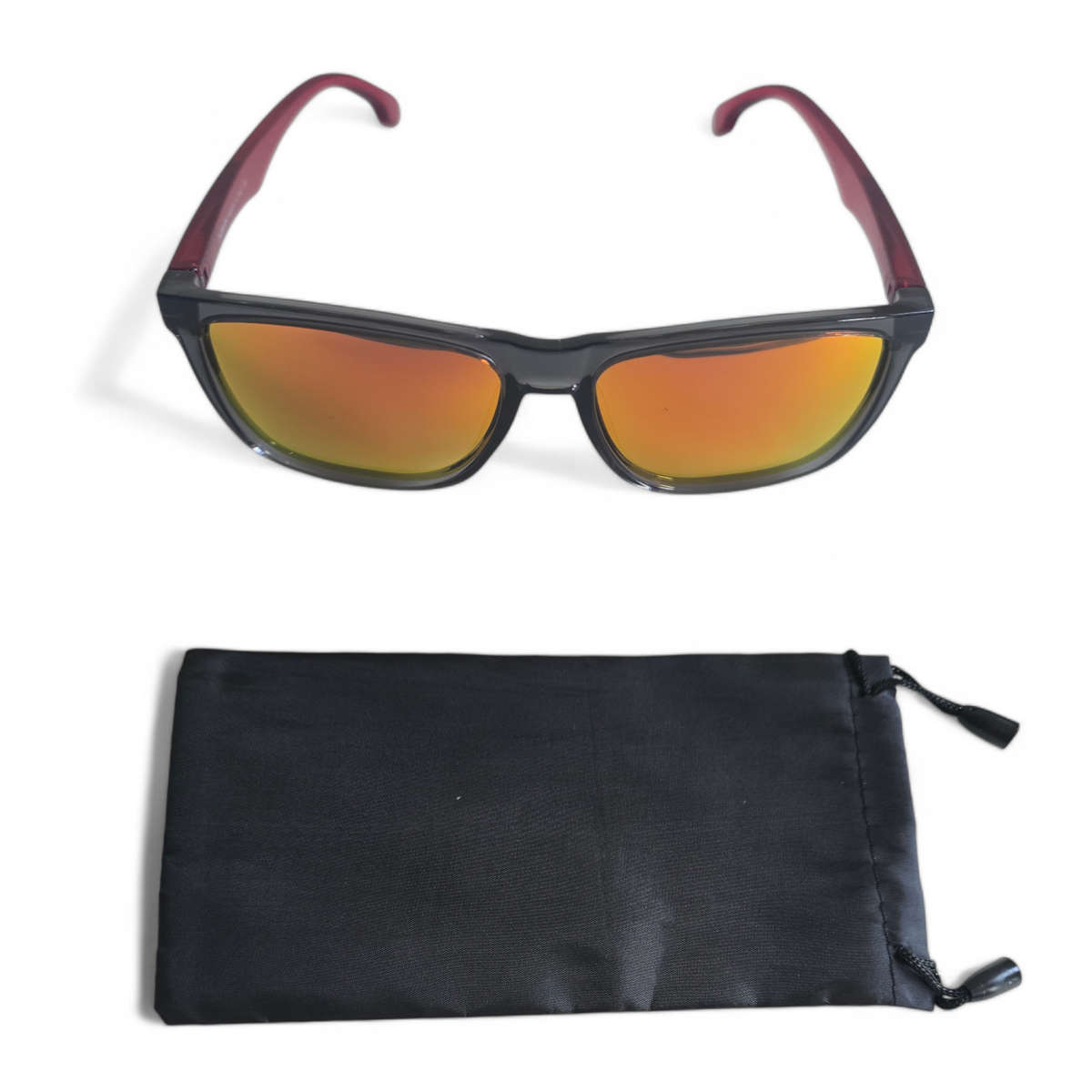 Dubery Polarized Summer Bliss Sunglasses Smoke Grey Frame - Red Temples - Orange Lens (Last Pair)