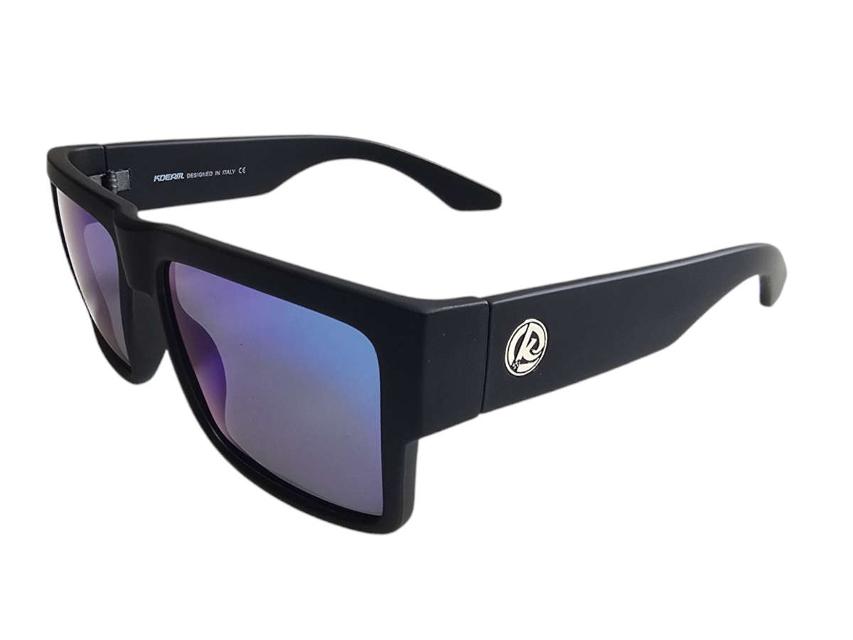 KDEAM High Quality Polarized Men's Classic Square Sunglasses - Matte Black - Green Multi Colour Lens