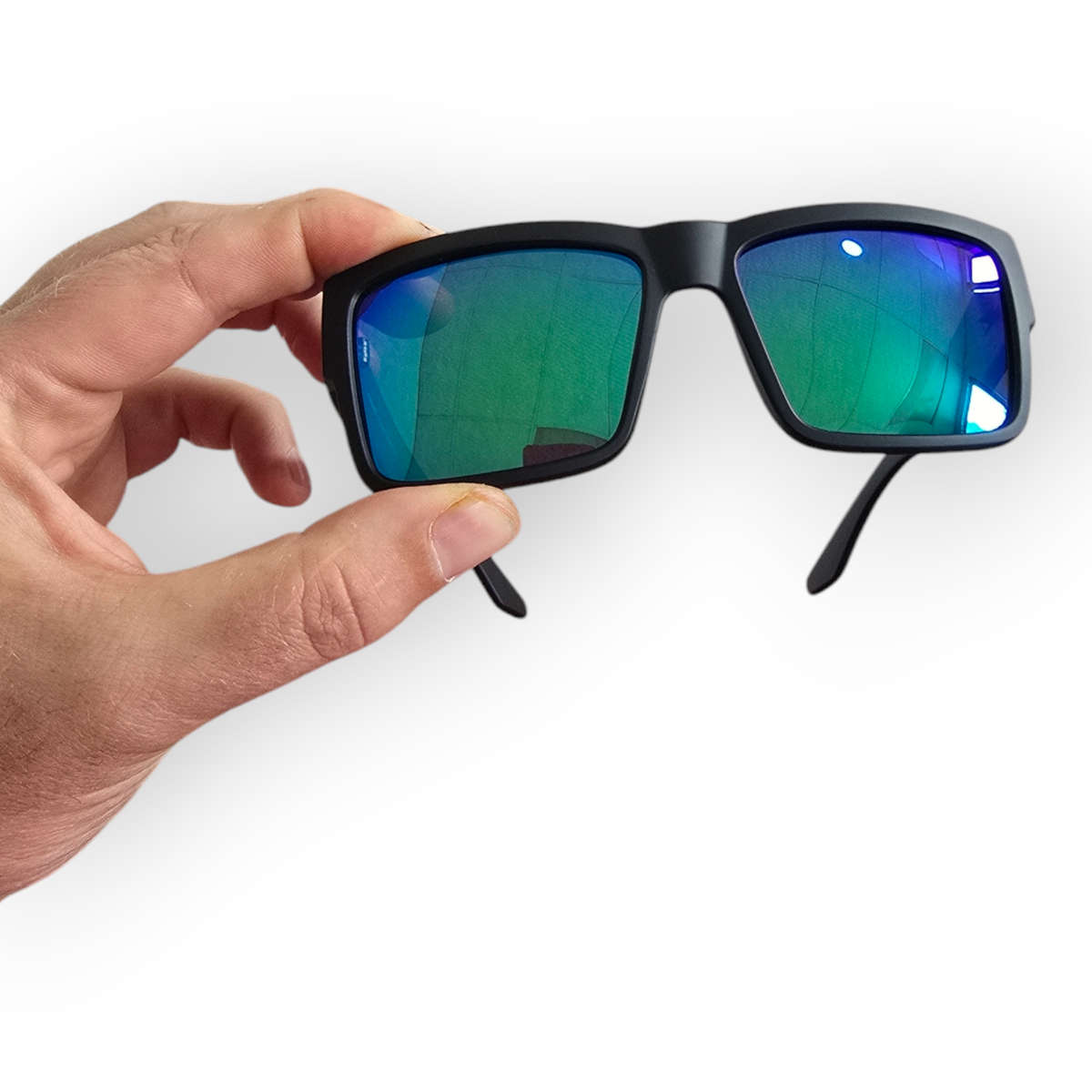 KDEAM High Quality Polarized Men's Classic Square Sunglasses - Matte Black - Green Multi Colour Lens