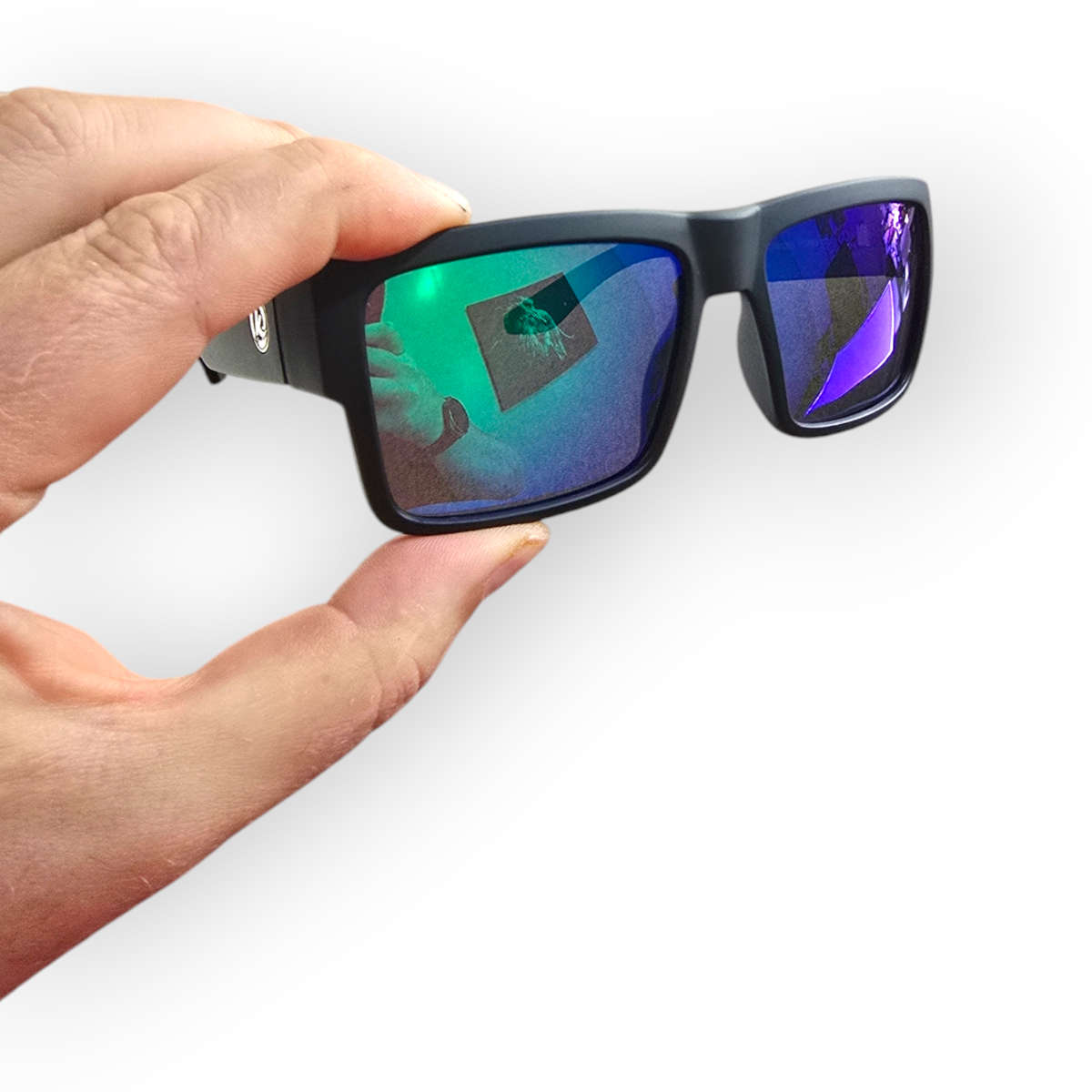 KDEAM High Quality Polarized Men's Classic Square Sunglasses - Matte Black - Green Multi Colour Lens