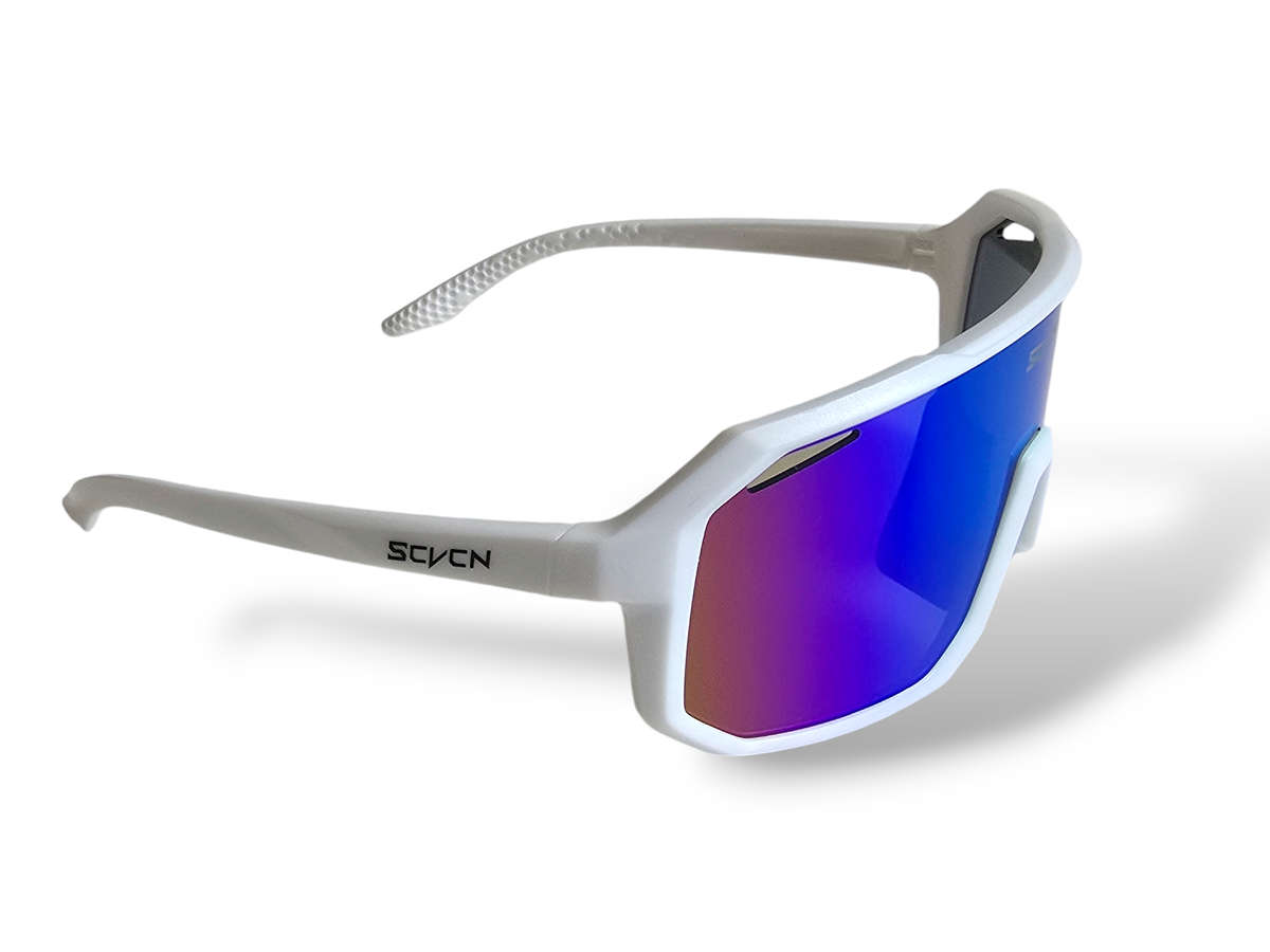 SCVCN Cycling / Cricket Sport Sunglasses White Frame "Blue/Green" Lens