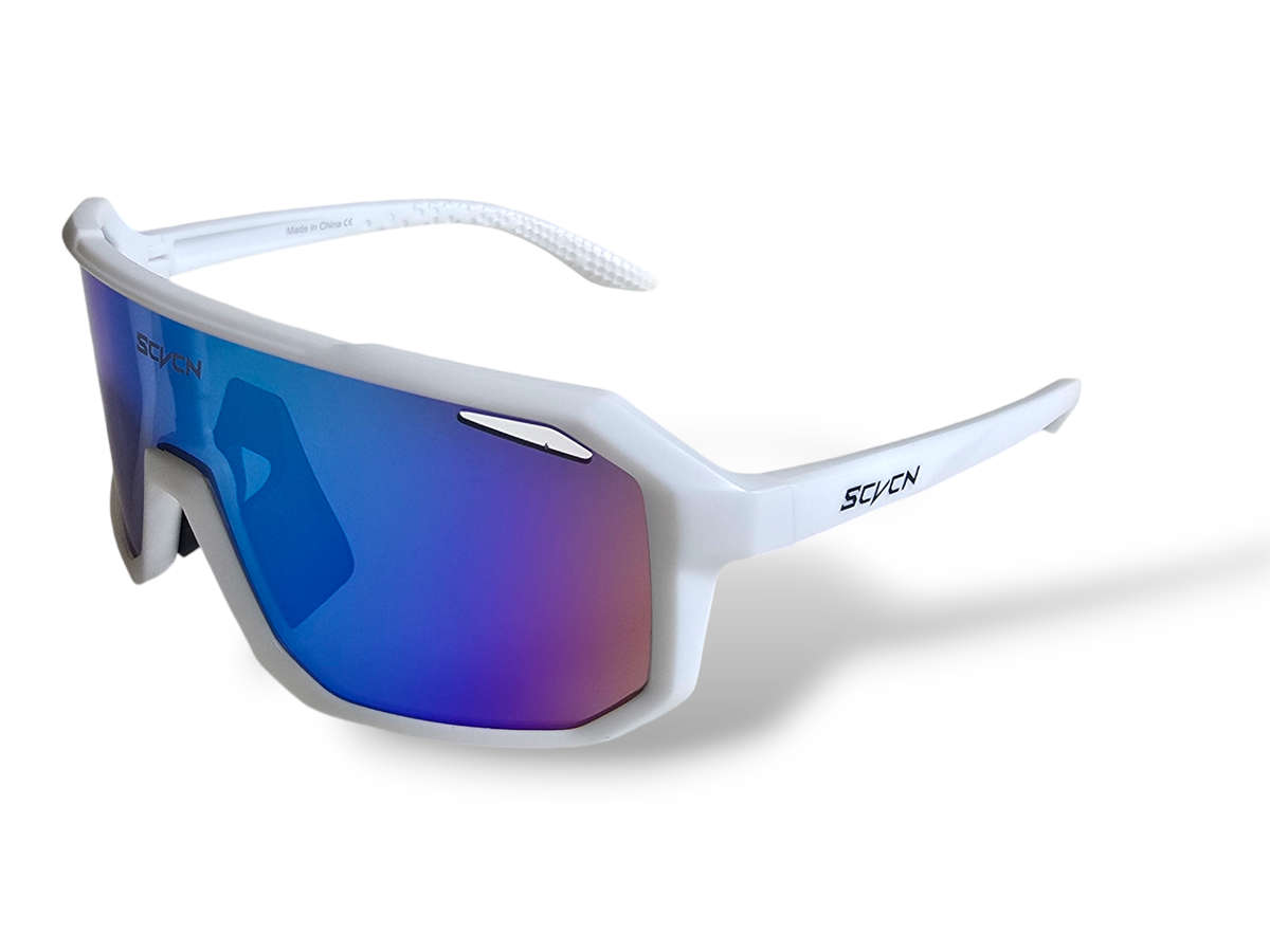 SCVCN Cycling / Cricket Sport Sunglasses White Frame "Blue/Green" Lens