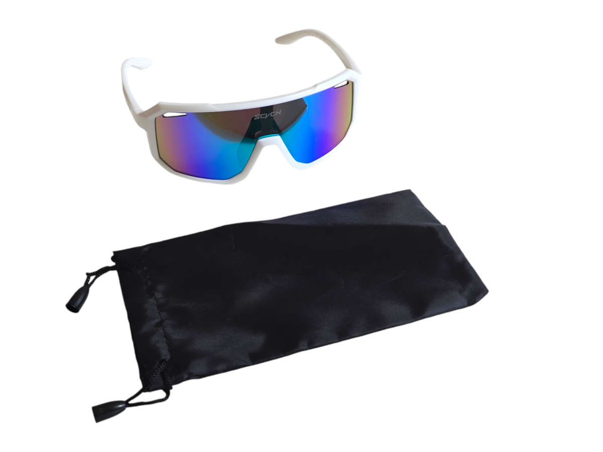 SCVCN Cycling / Cricket Sport Sunglasses White Frame "Blue/Green" Lens