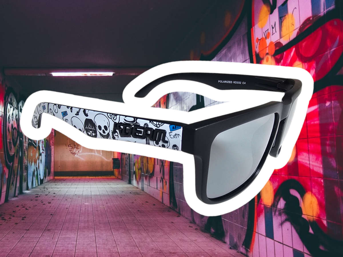 Kdeam High Quality Polarized Classic Square Sunglasses -  Skull Graffiti - Silver Mirror Lenses