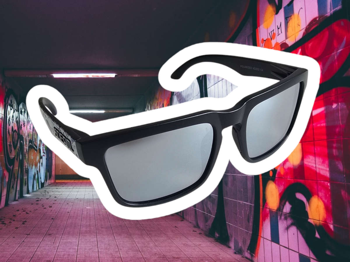 Kdeam High Quality Polarized Classic Square Sunglasses -  Skull Graffiti - Silver Mirror Lenses