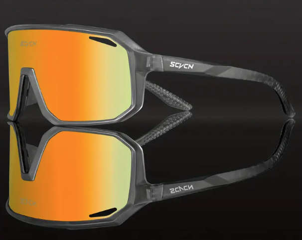 SCVCN Cycling / Cricket Sport Sunglasses Classic Smokey Clear Frame "Multi-colour Orange" Lens