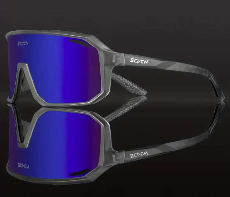 SCVCN Cycling / Cricket Sport Sunglasses Smokey Clear Frame "Blue/Purple" Lens